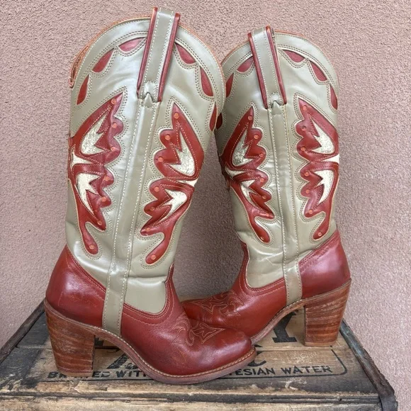 Vintage 70’s Capezio Butterfly Inlay Heeled Cowgirl Boot - Picture 10 of 16